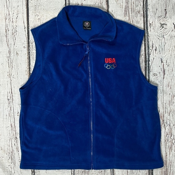 USA Mens Olympics Zip Up Fleece Vest Coat Jacket Outdoor Sports - Picture 1 of 5